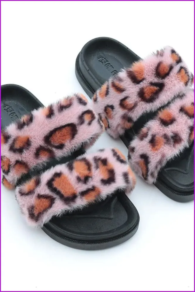 Double Belt Faux Fur Slides F989