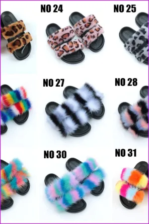 Double Belt Faux Fur Slides F989