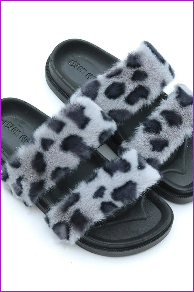 Double Belt Faux Fur Slides F989