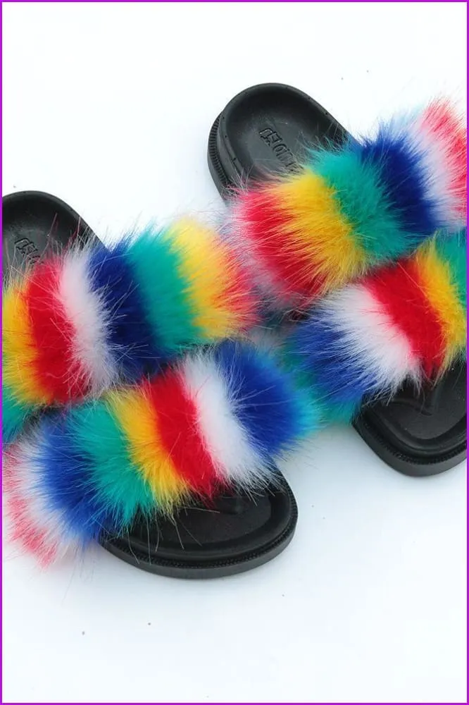 Double Belt Faux Fur Slides F989