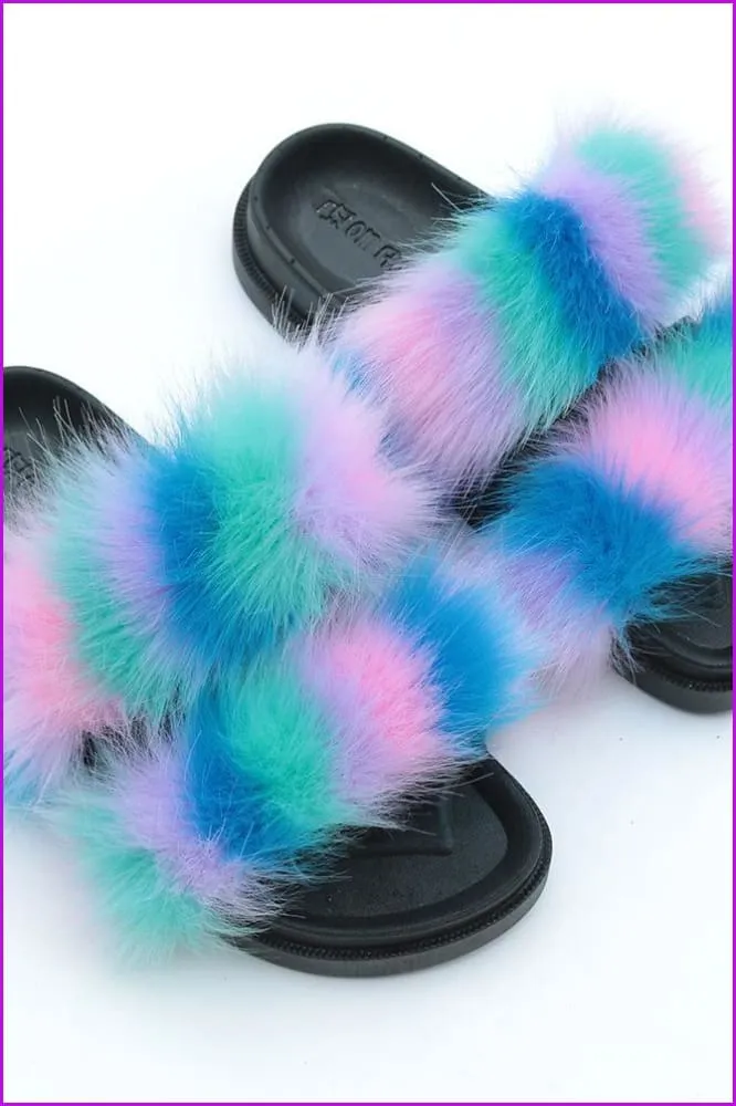 Double Belt Faux Fur Slides F989