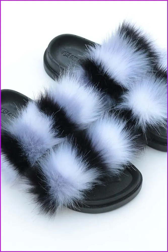 Double Belt Faux Fur Slides F989