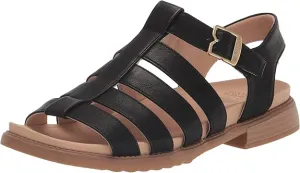 Dr. Scholl's A Ok Black Smooth Rounded Open Toe Ankle Strap Flats Sandals