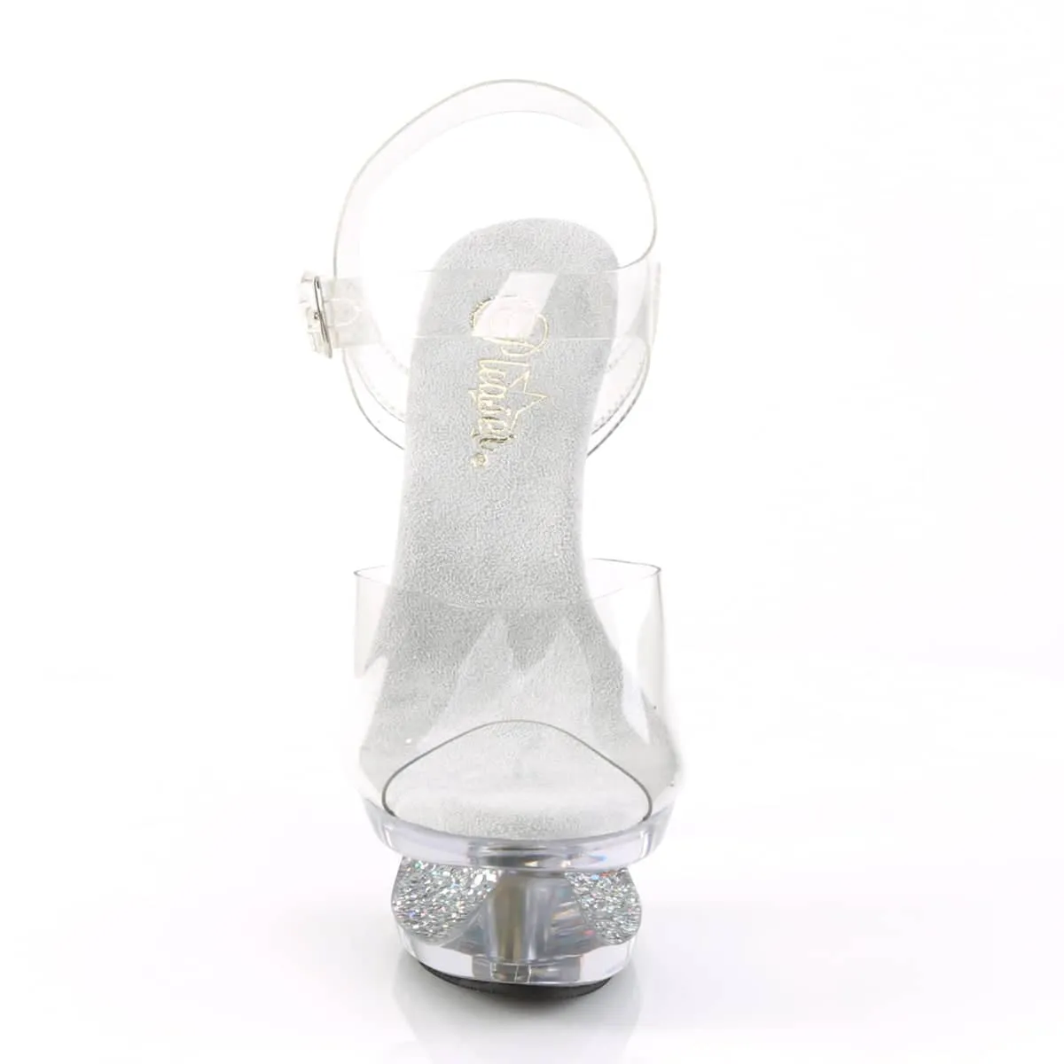 ECLIPSE-608GT Silver & Clear Ankle Peep Toe High Heel