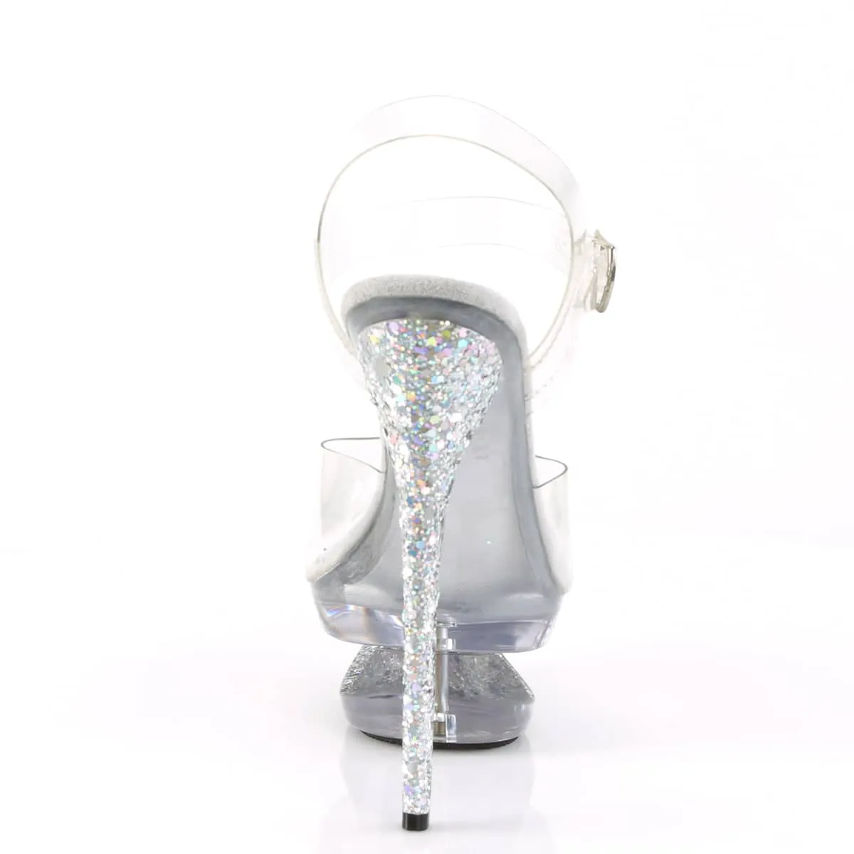 ECLIPSE-608GT Silver & Clear Ankle Peep Toe High Heel
