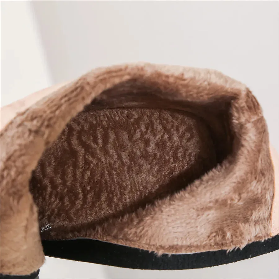 Elegant Brown Crocodile Leather Ankle Boots for Women – Winter Plush, High Block Heels, Pointed Toe, Zipper Short Boots for Party & Office