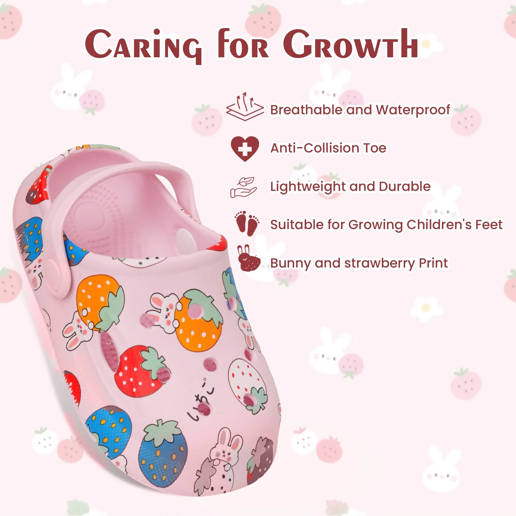 Enchanted Garden Bunny & Strawberry Clogs for Girls - Pink Paradise