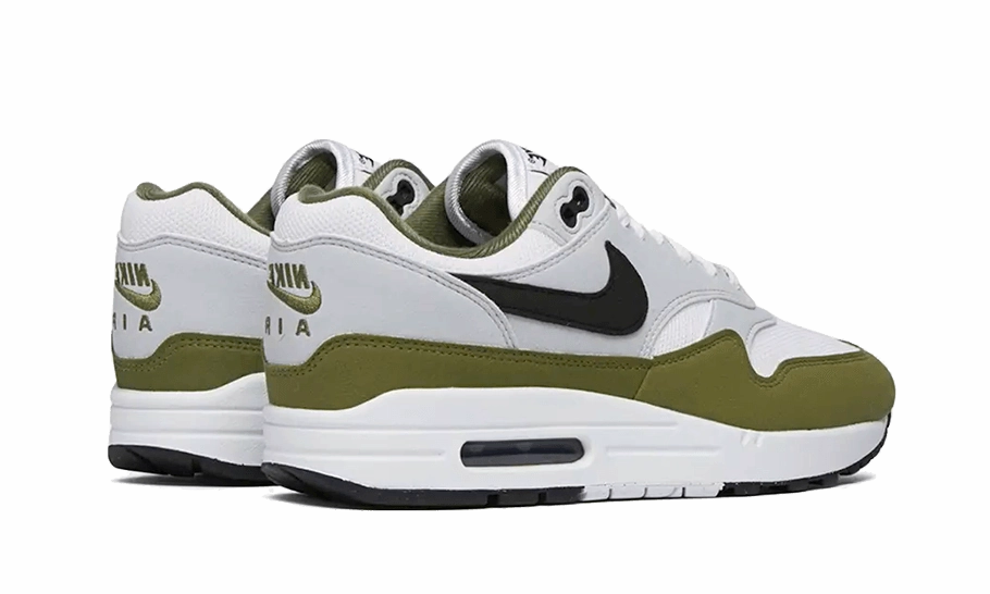 Durable Feel Nike Air Max 1 White Black Medium Olive