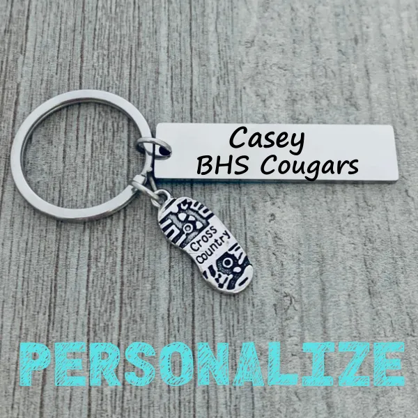 Engraved Cross Country Bar Keychain