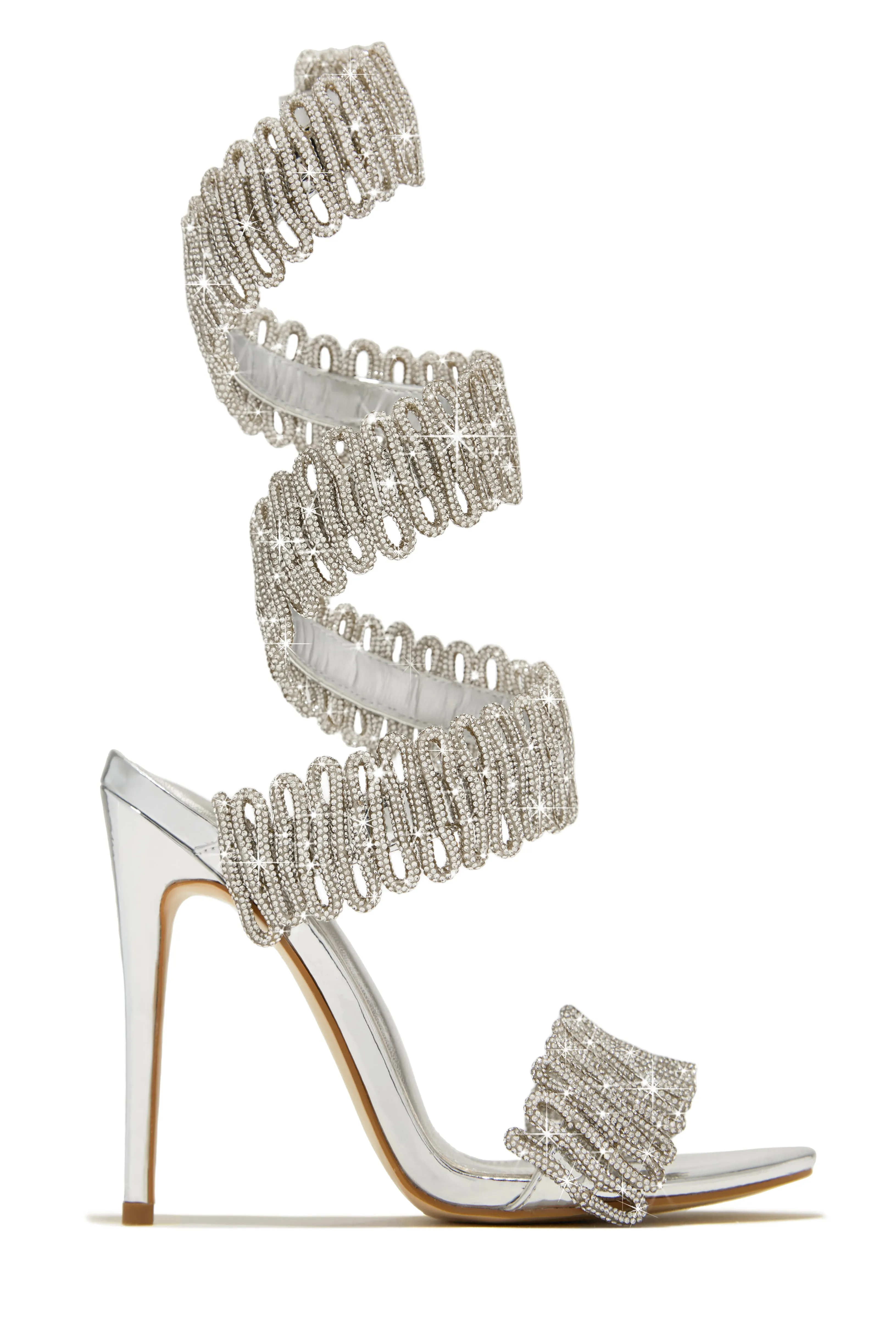Exotic Touch Embellished Coil Strap High Heels - Multi