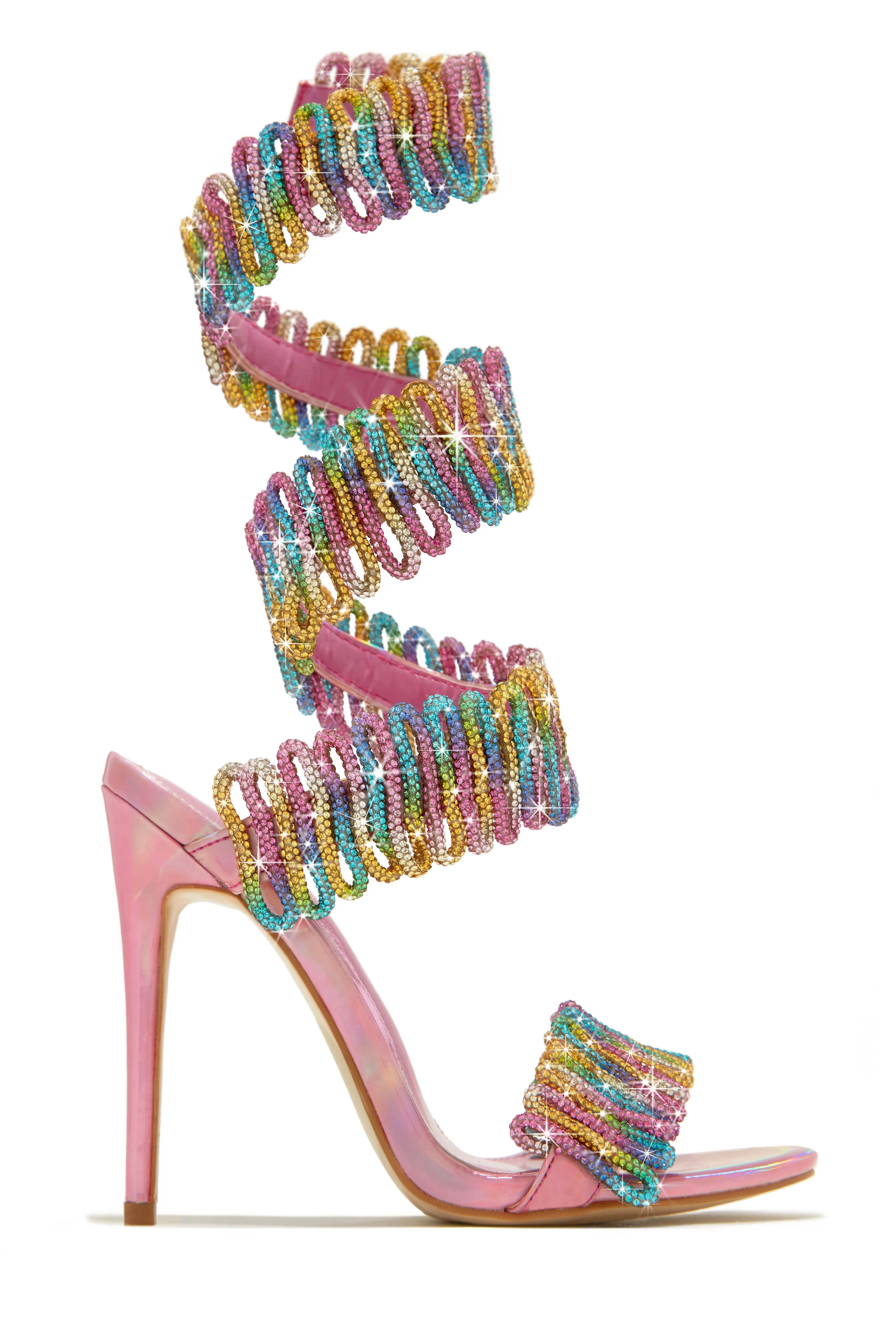 Exotic Touch Embellished Coil Strap High Heels - Multi
