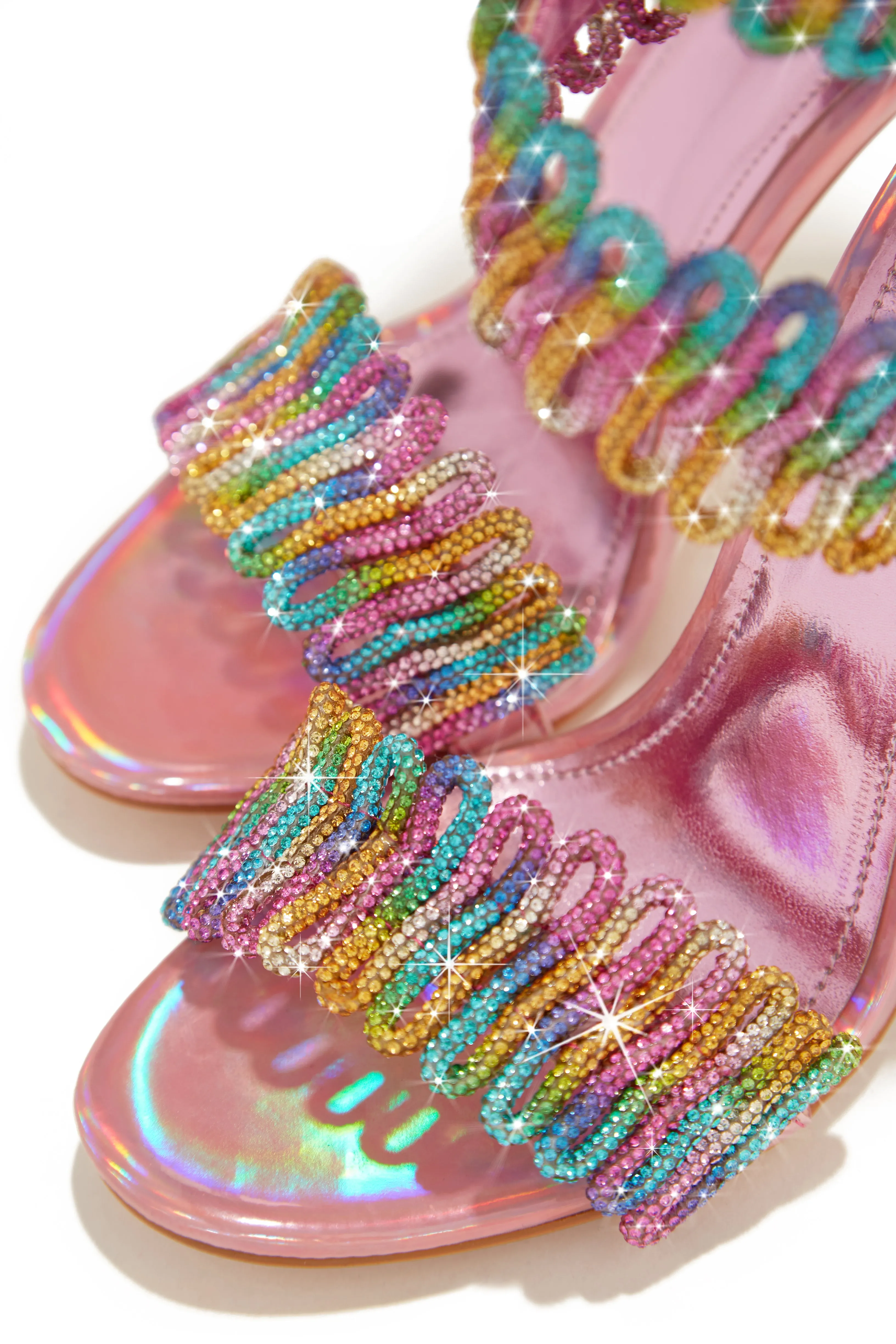 Exotic Touch Embellished Coil Strap High Heels - Multi