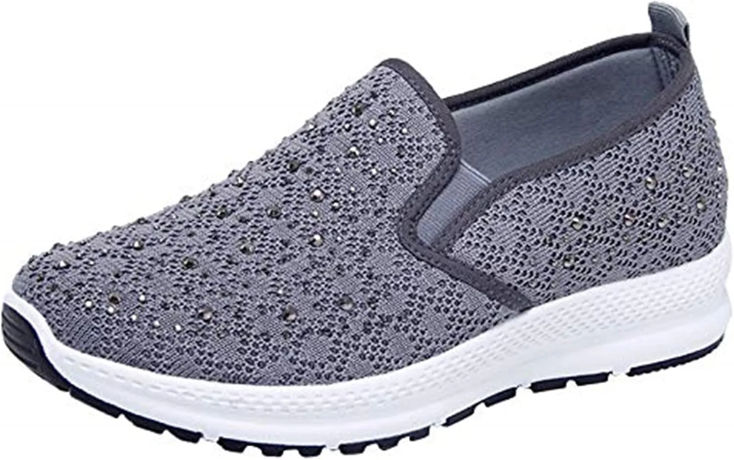 Fashion Rhinestones Sneakers Womens Summer Breathable Mesh Knit Walking Shoes Lightweight Slip on Athletic Wide Width Flats Tennis Trainers Work Casual Canvas Shoes