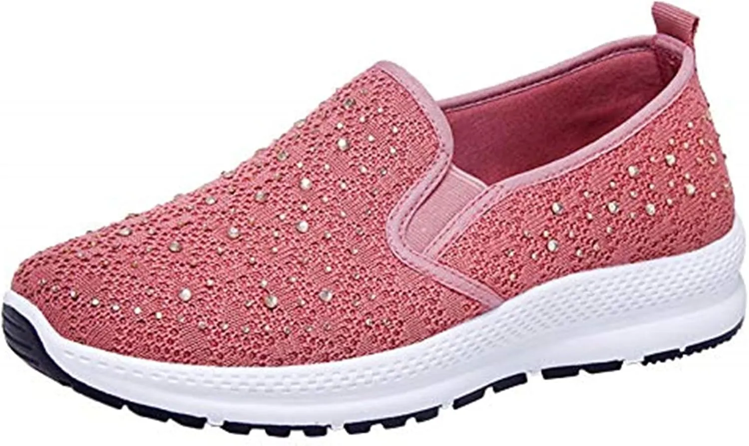 Fashion Rhinestones Sneakers Womens Summer Breathable Mesh Knit Walking Shoes Lightweight Slip on Athletic Wide Width Flats Tennis Trainers Work Casual Canvas Shoes