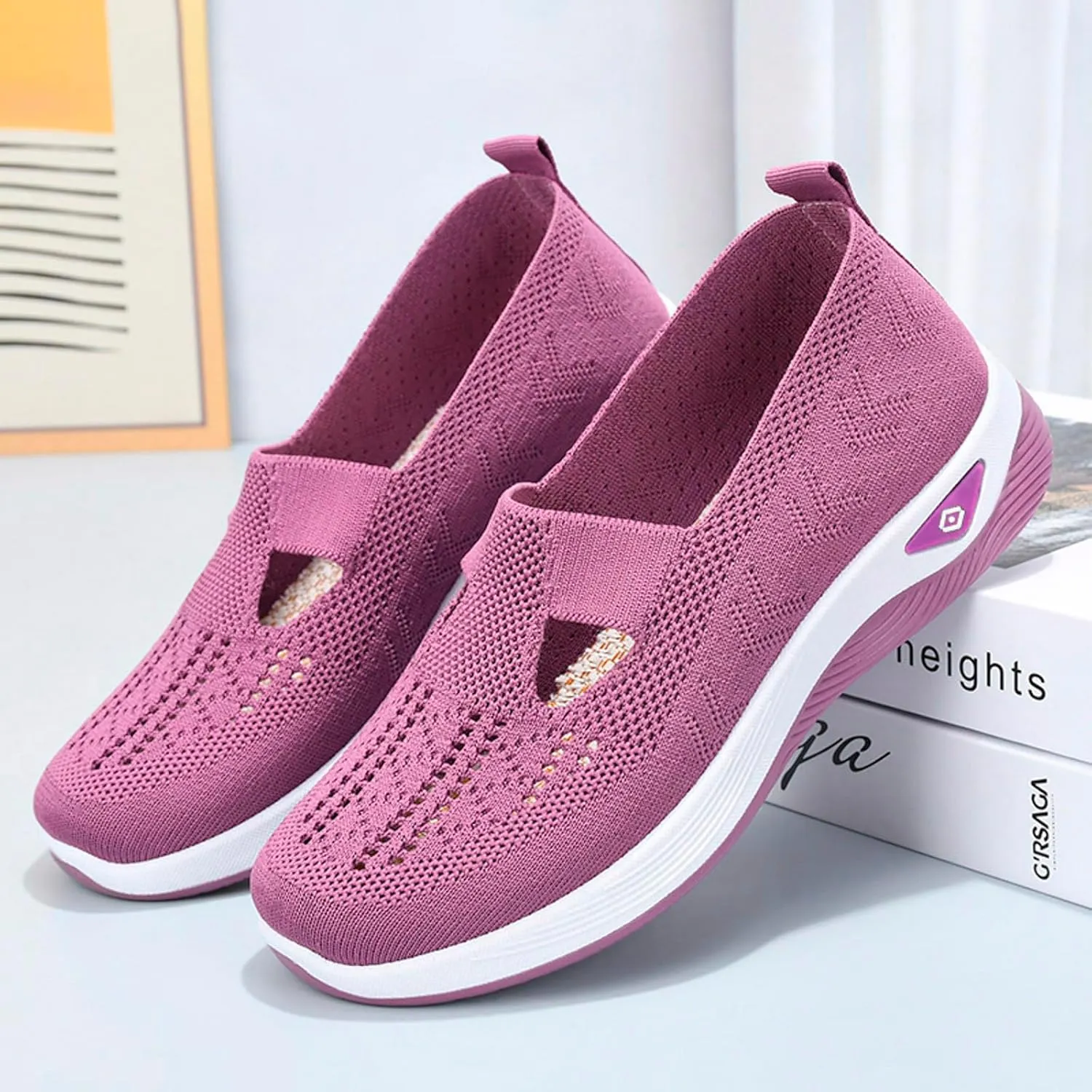 Fashion Summer Women Sports Shoes Flat Bottom Non Slip Mesh Hollow Upper Breathable Soft Slip On Casual Style Shoes for Men Wide