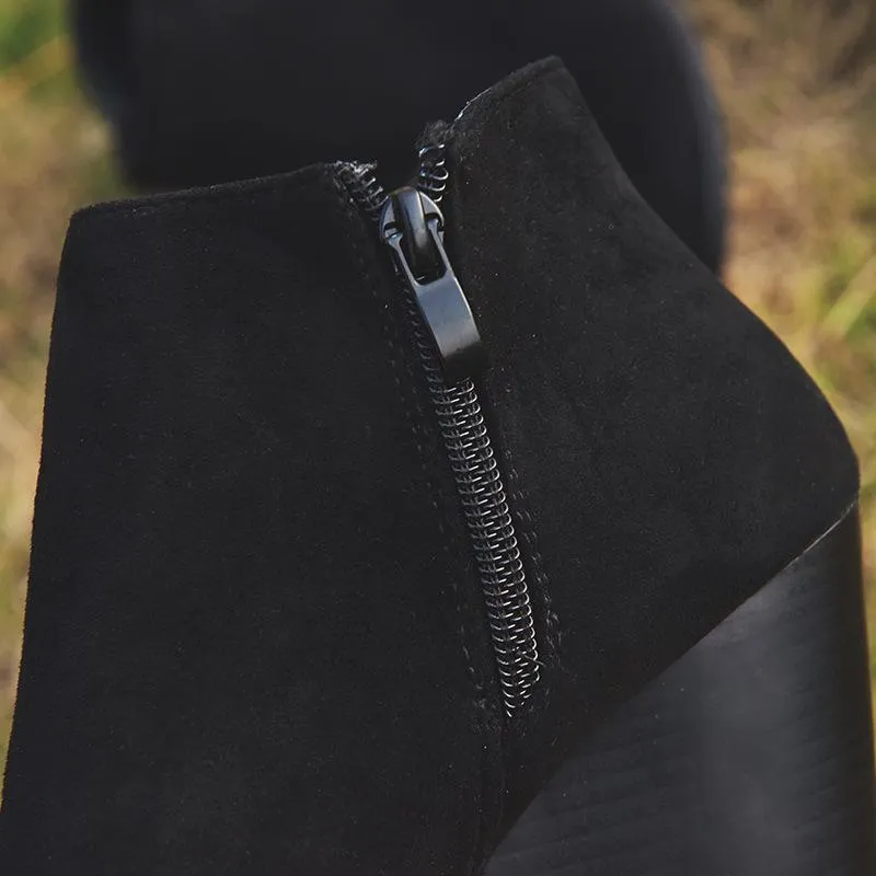 Fashion wedge boots side slit round toe ankle boots