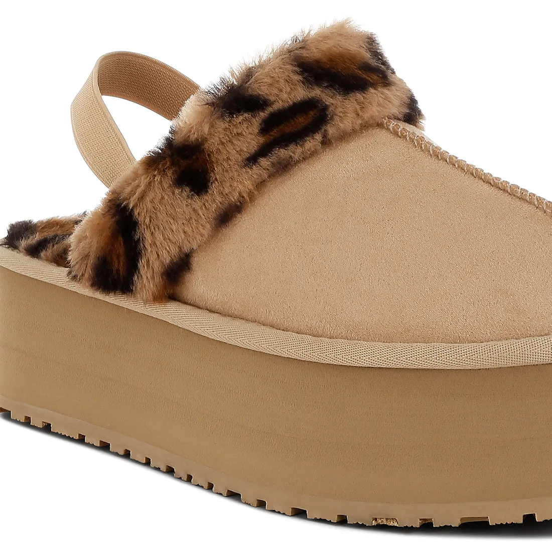Faux Fur Trim Platform Classic Slingback