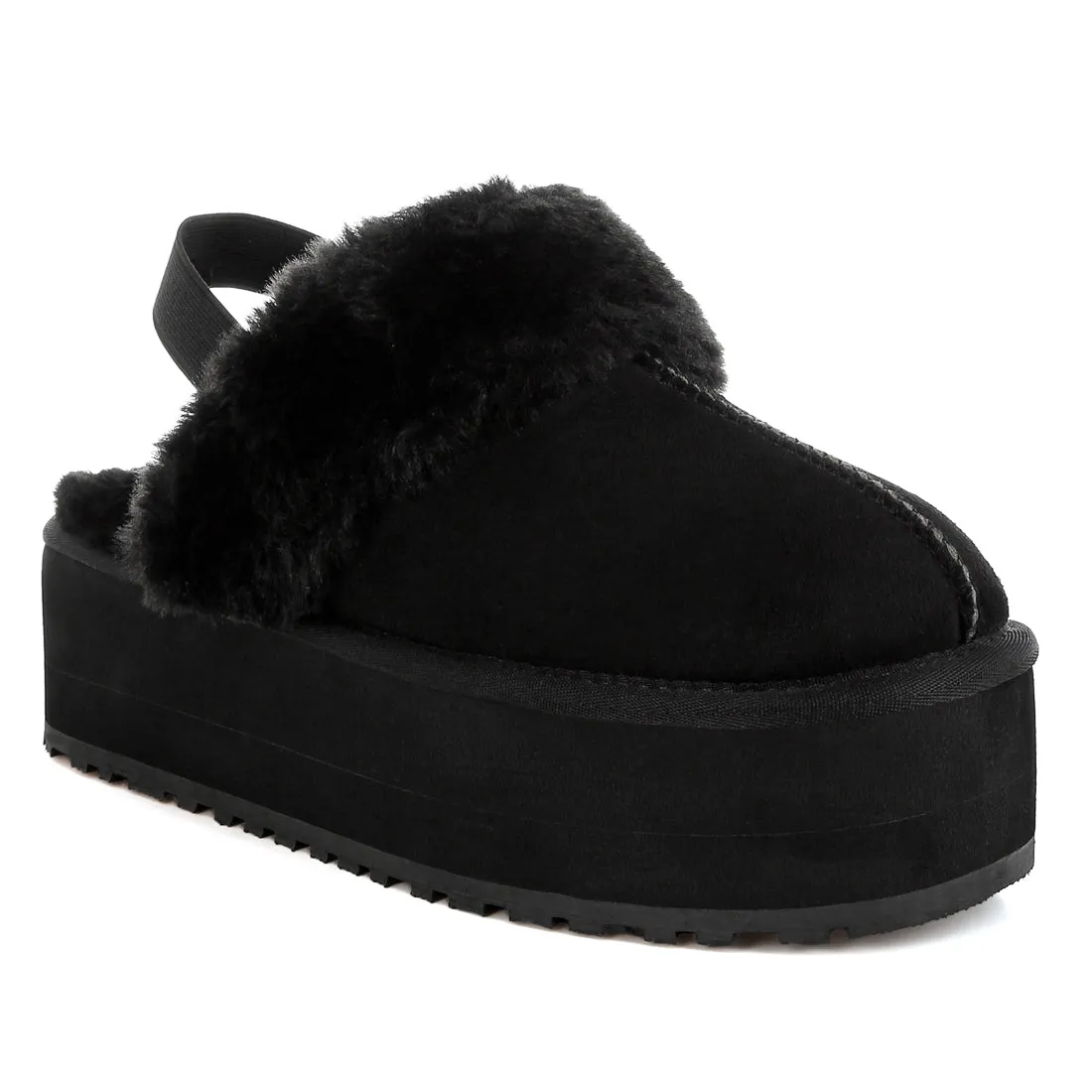 Faux Fur Trim Platform Classic Slingback