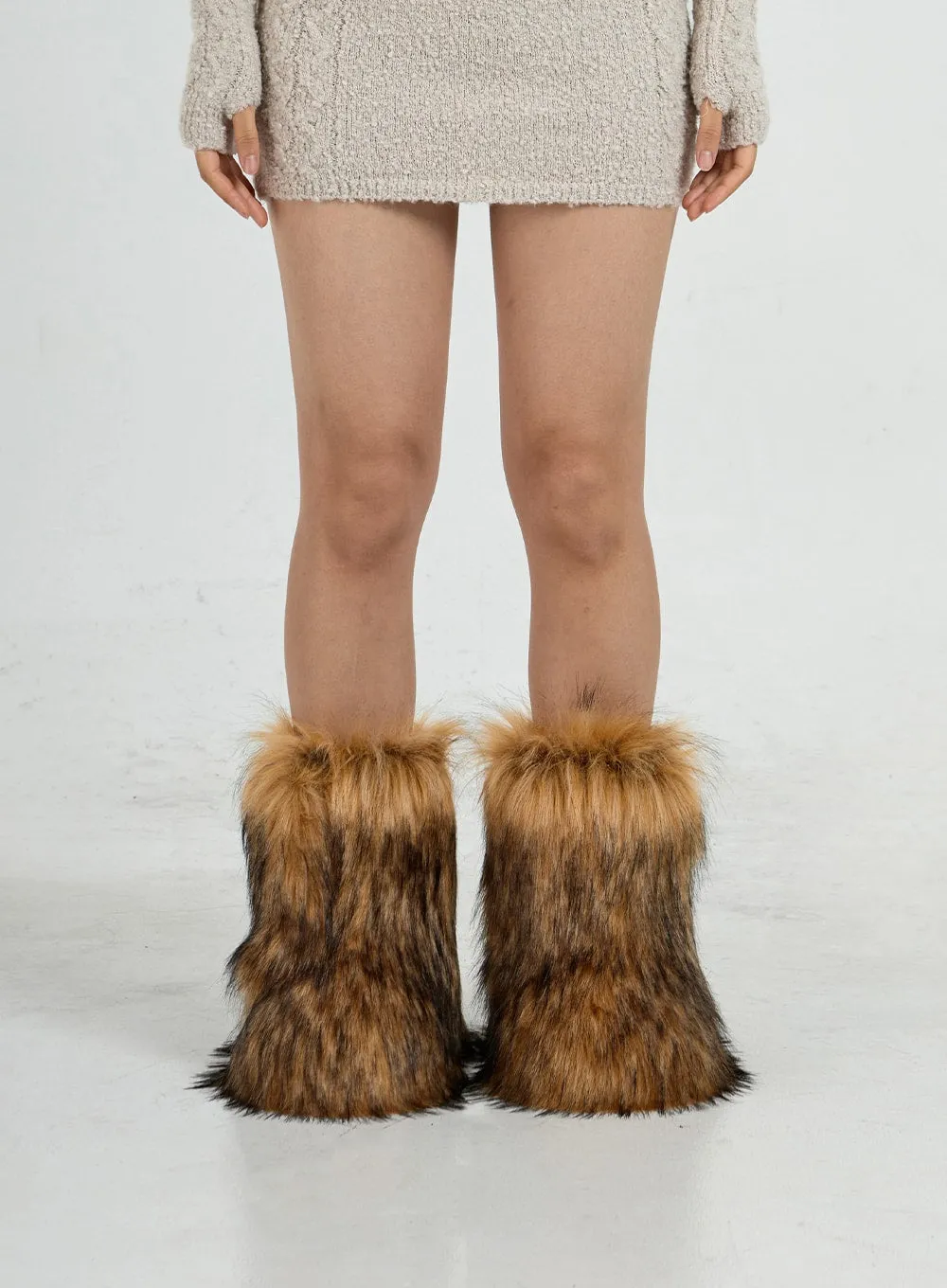 Faux Racoon Fur Mid-Calf Boots CO13
