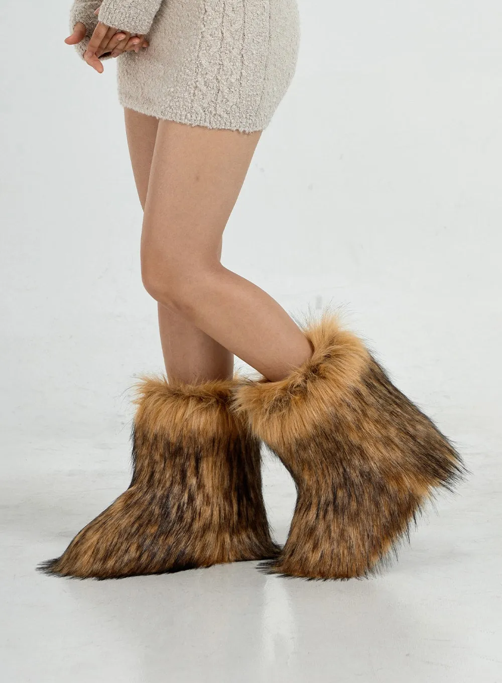 Faux Racoon Fur Mid-Calf Boots CO13