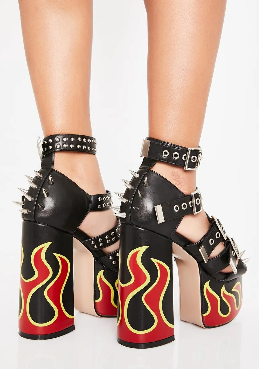 Flaming Spiked Fury Platform Heels