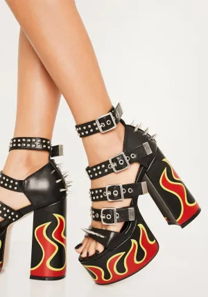 Flaming Spiked Fury Platform Heels