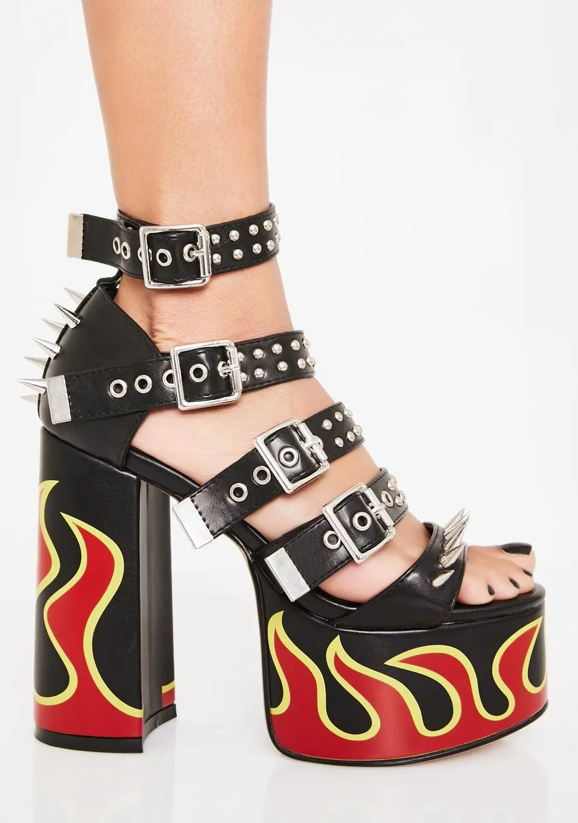 Flaming Spiked Fury Platform Heels