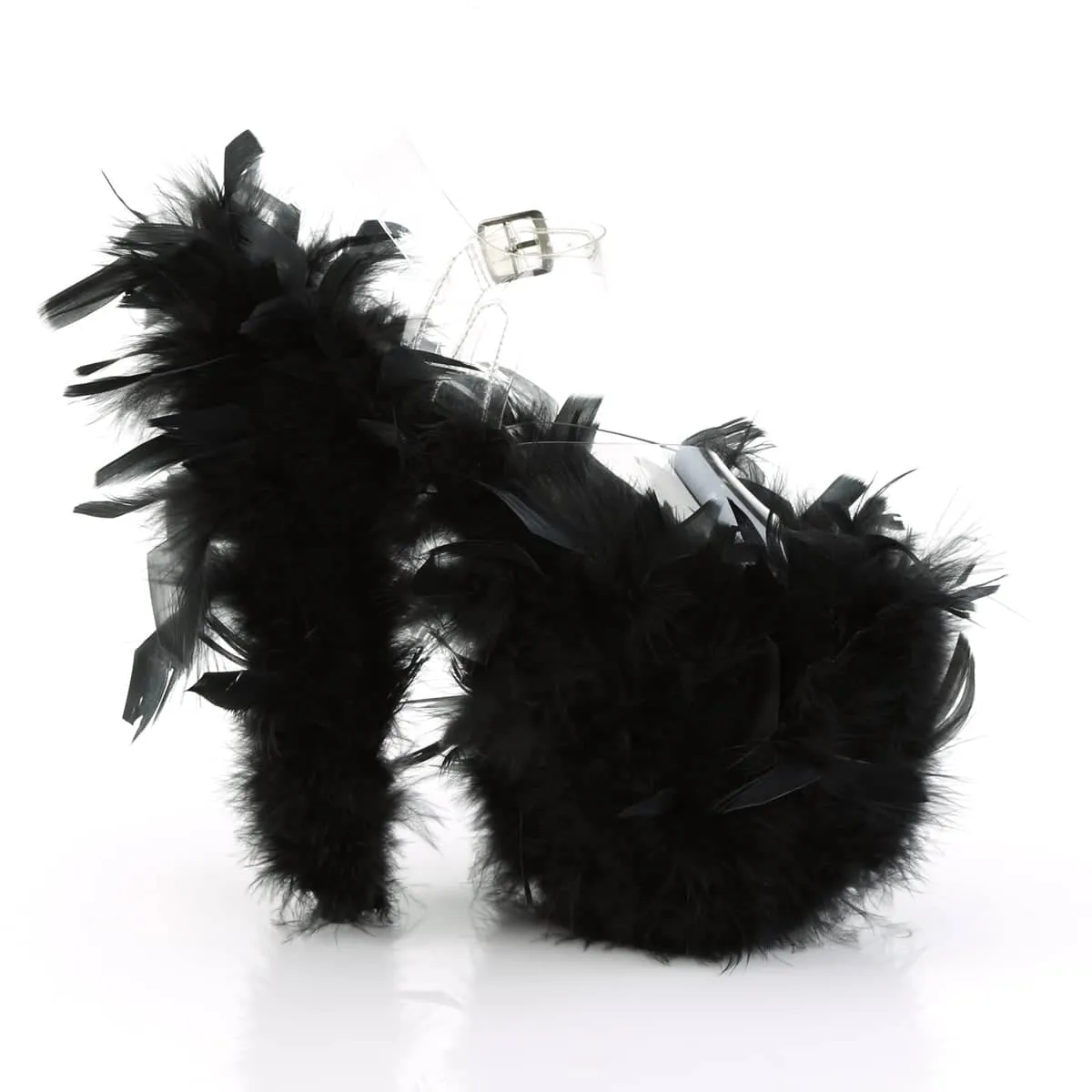 FLAMINGO-808F Black & Clear Ankle Peep Toe High Heel
