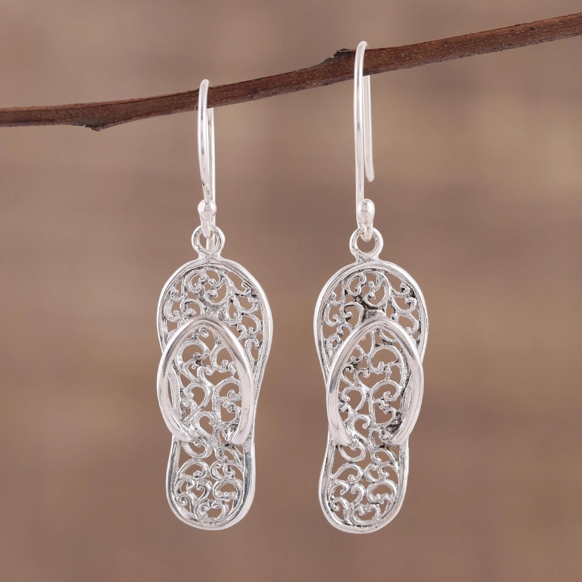 Flip-Flop Time Sterling Silver Flip Flop Sandal Earrings from India