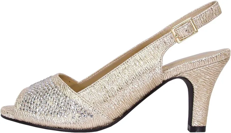 Floral Lorena Women's Wide Width Rhinestone Studded Dress Slingback Shoes