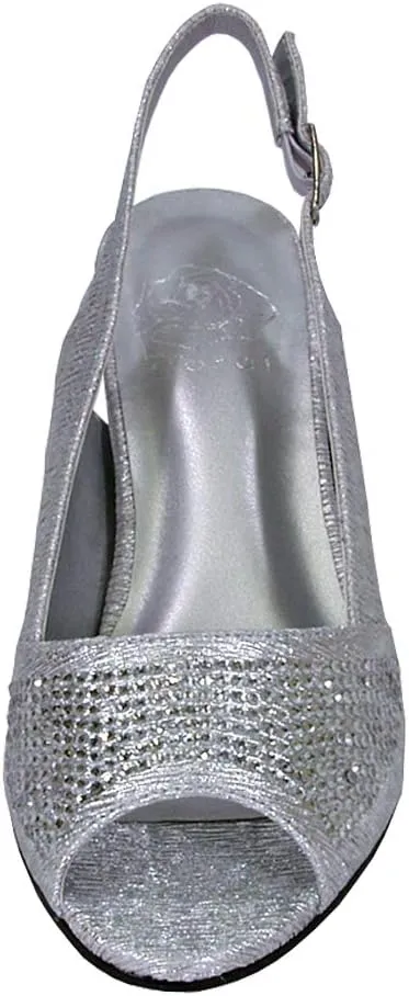Floral Lorena Women's Wide Width Rhinestone Studded Dress Slingback Shoes