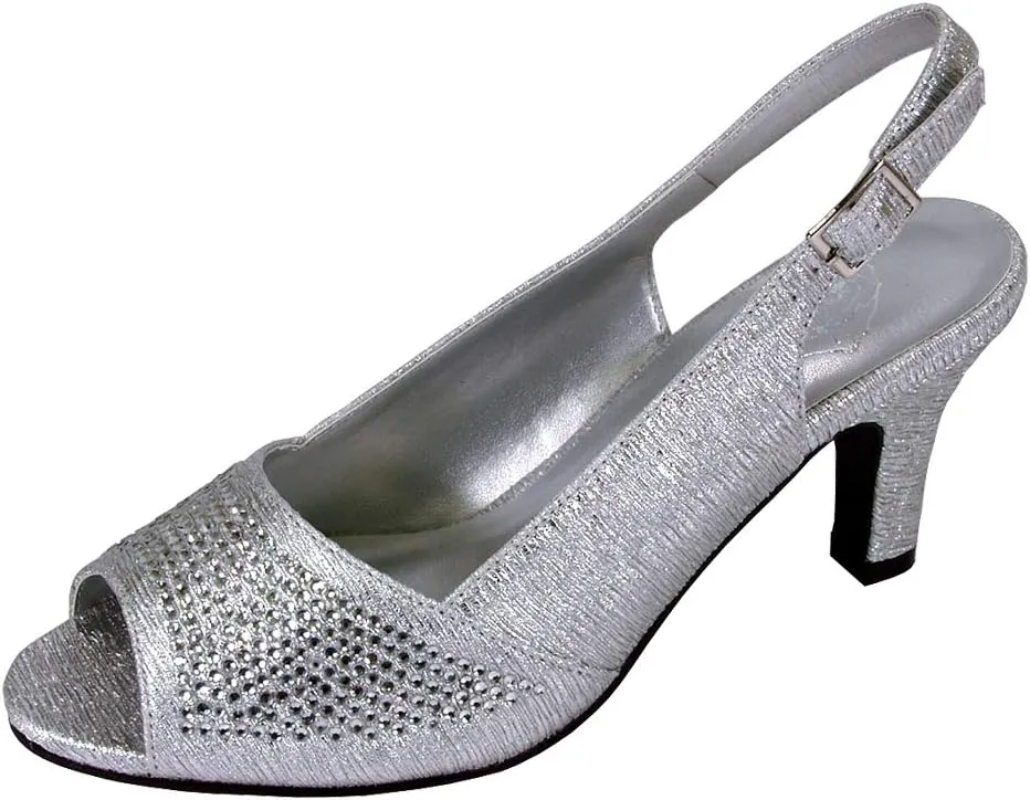 Floral Lorena Women's Wide Width Rhinestone Studded Dress Slingback Shoes