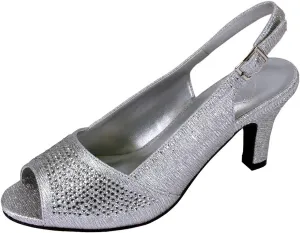 Floral Lorena Women's Wide Width Rhinestone Studded Dress Slingback Shoes