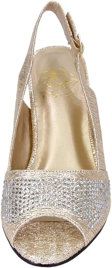 Floral Lorena Women's Wide Width Rhinestone Studded Dress Slingback Shoes