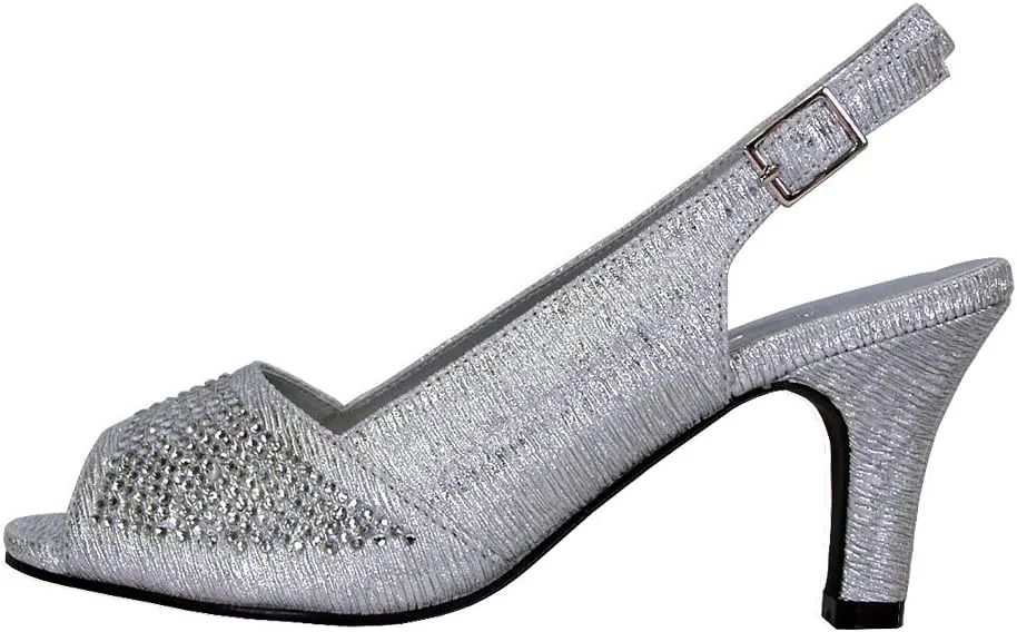 Floral Lorena Women's Wide Width Rhinestone Studded Dress Slingback Shoes