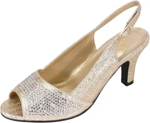 Floral Lorena Women's Wide Width Rhinestone Studded Dress Slingback Shoes