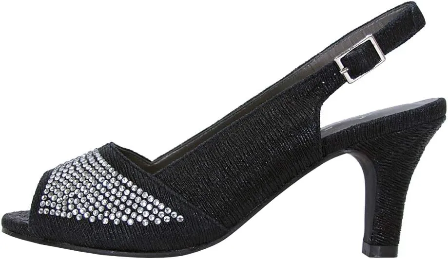 Floral Lorena Women's Wide Width Rhinestone Studded Dress Slingback Shoes