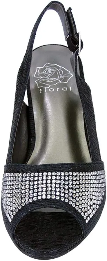 Floral Lorena Women's Wide Width Rhinestone Studded Dress Slingback Shoes