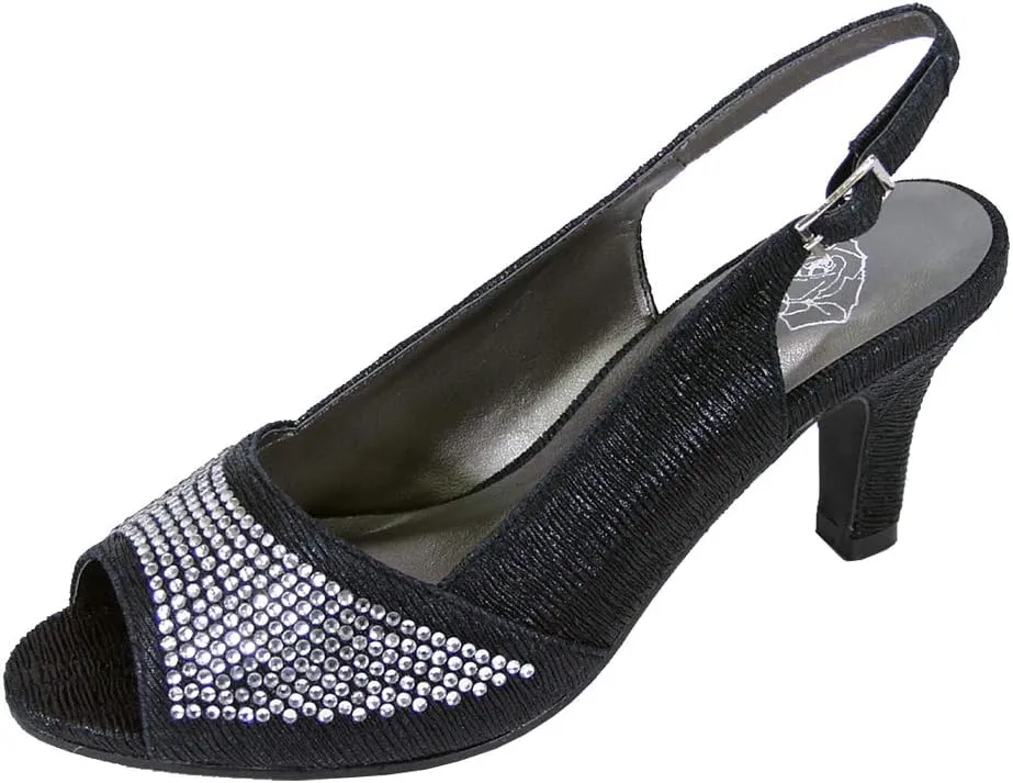 Floral Lorena Women's Wide Width Rhinestone Studded Dress Slingback Shoes