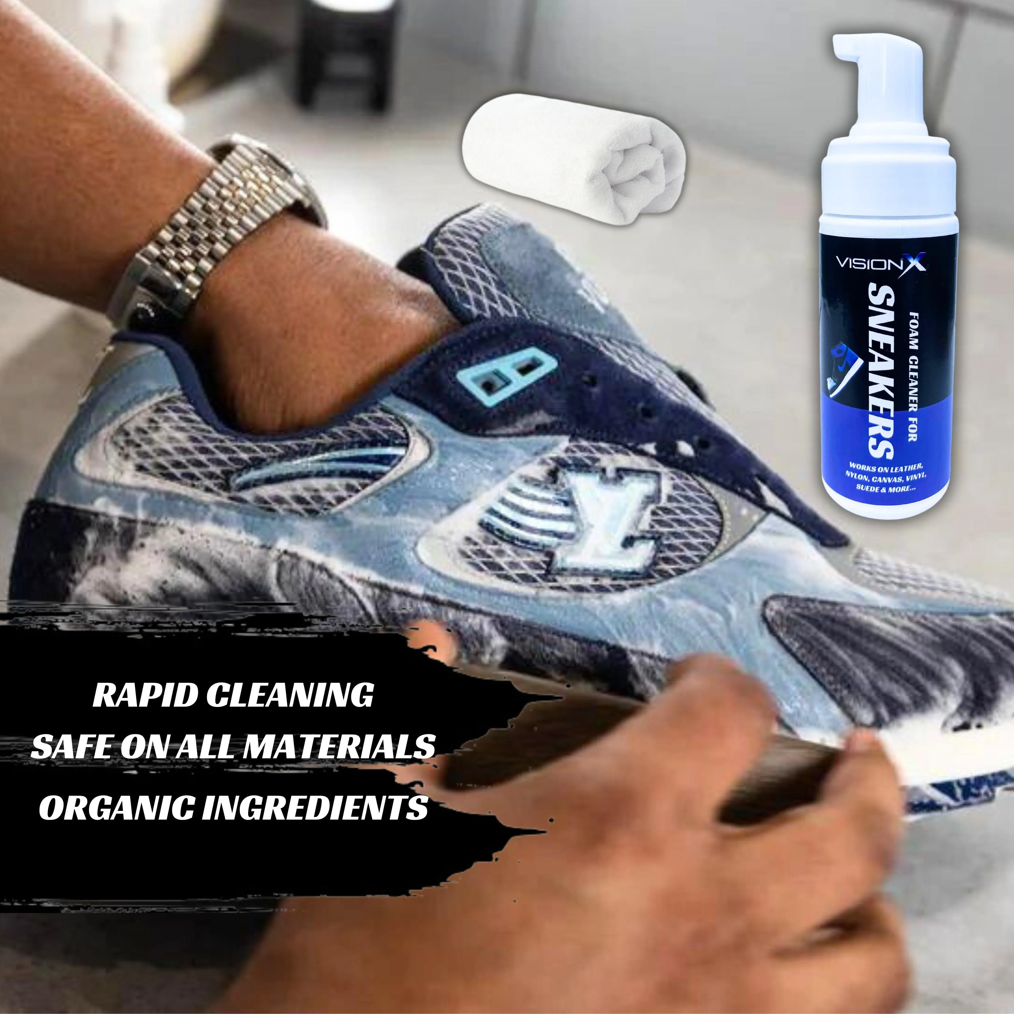 Foam Cleaner for Sneakers, Jordan Shoes, Athletic Shoes and More - Best Shoe Cleaner kit - VisionX