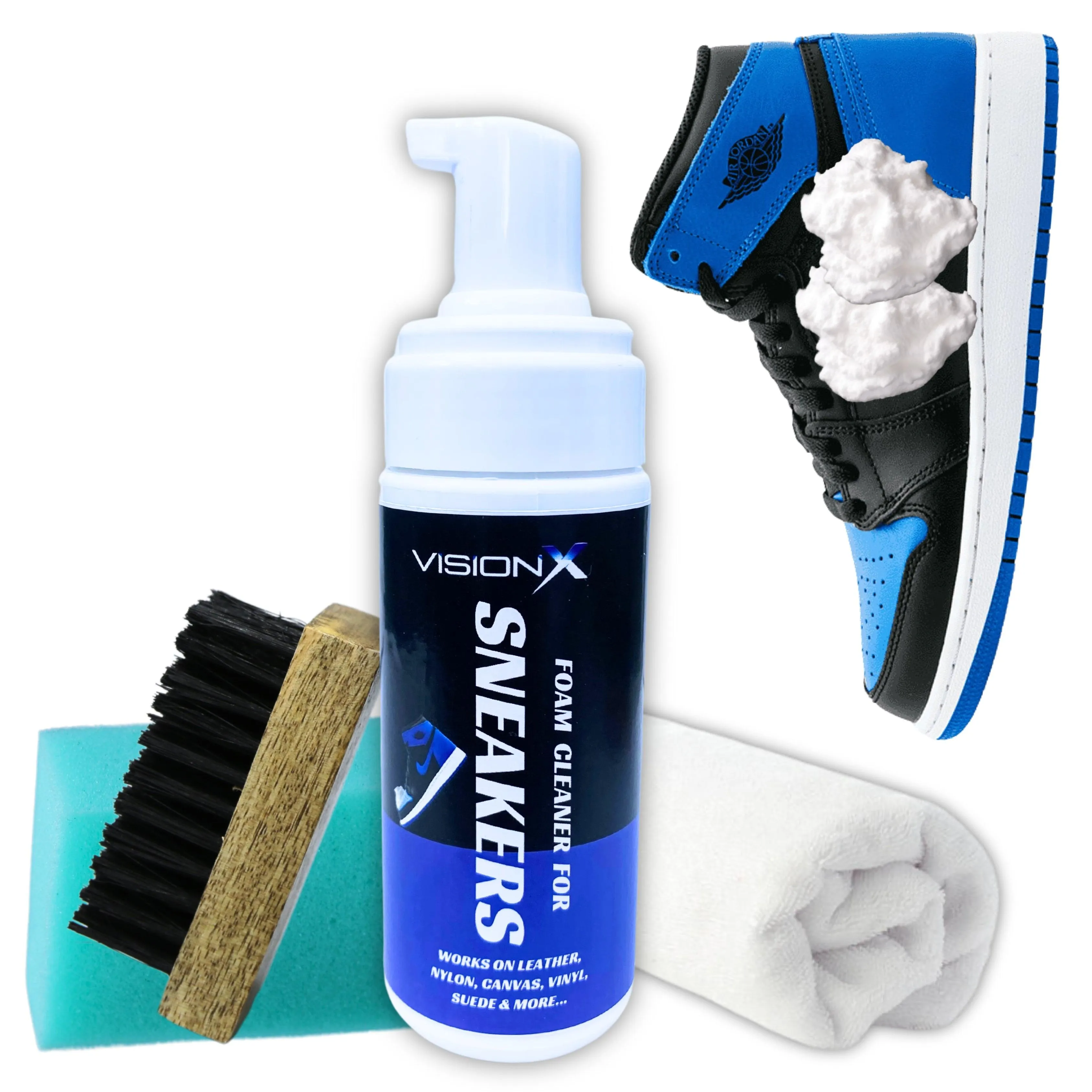 Foam Cleaner for Sneakers, Jordan Shoes, Athletic Shoes and More - Best Shoe Cleaner kit - VisionX