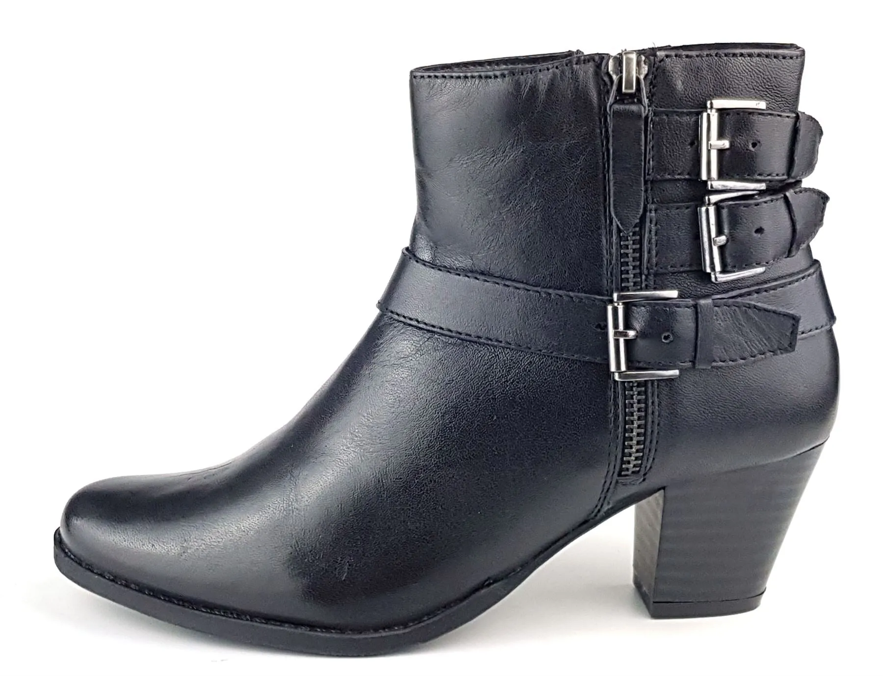 Frank James Kelso Leather Womens Western Zip Ankle Buckle Boots