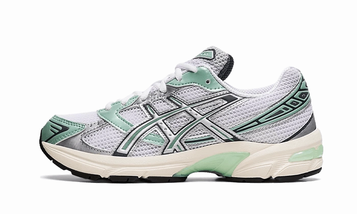 Gel-1130 Naked Sage Green running in a metal bridge area shoes