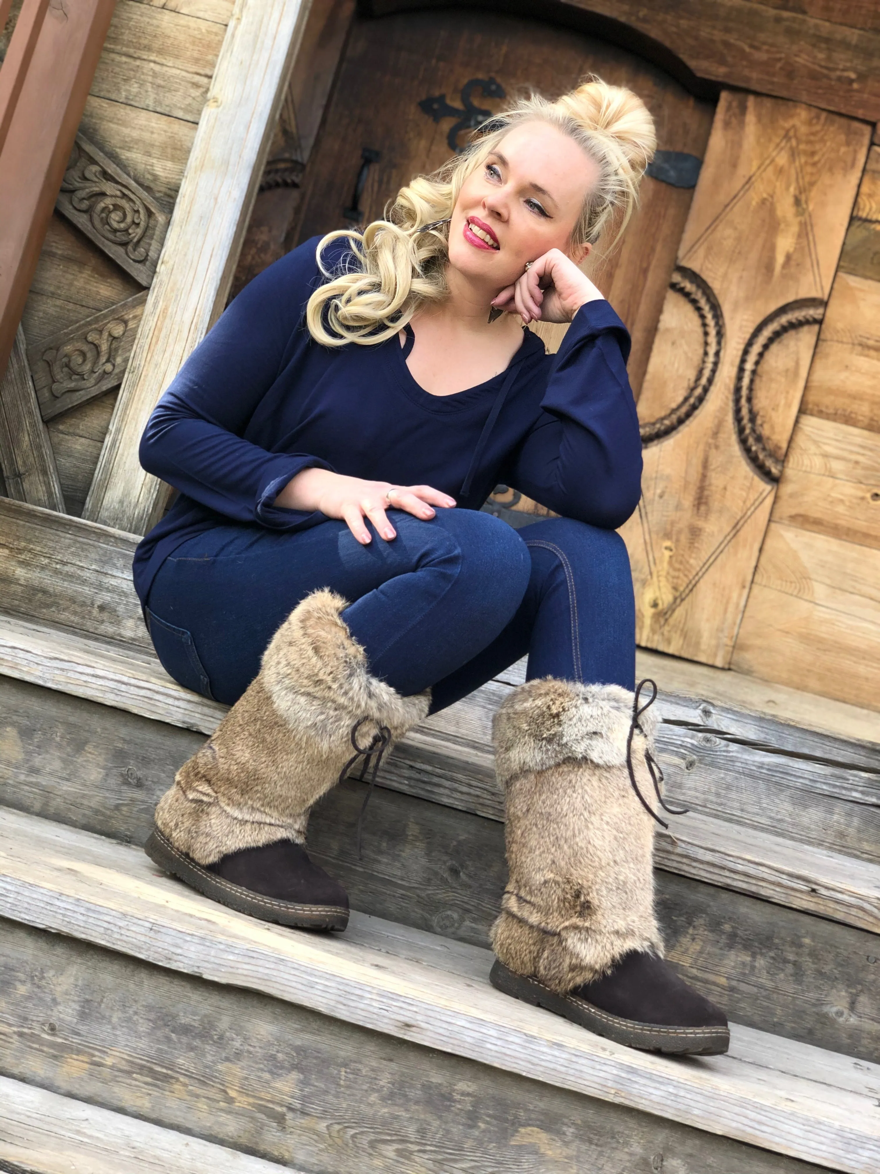 Genuine Rabbit Fur Boots - 2 Colors