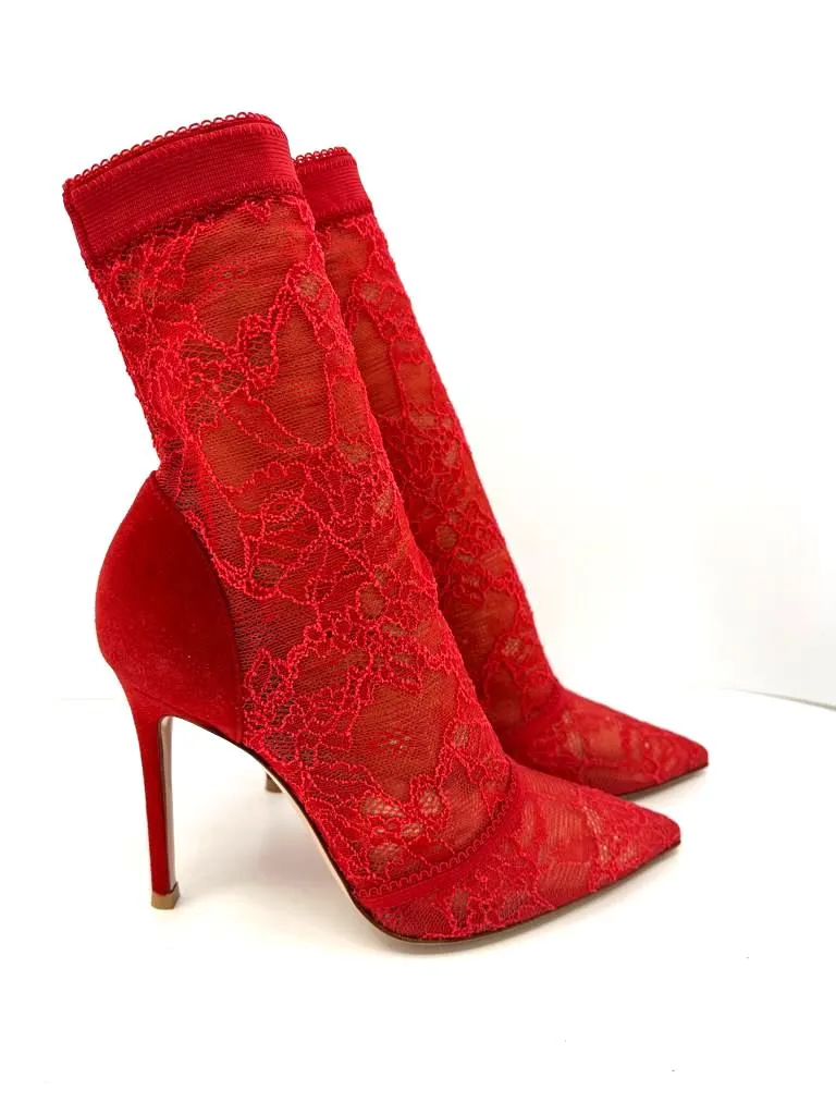 GIANVITO ROSSI BRINN STRETCH LACE ANKLE BOOTS