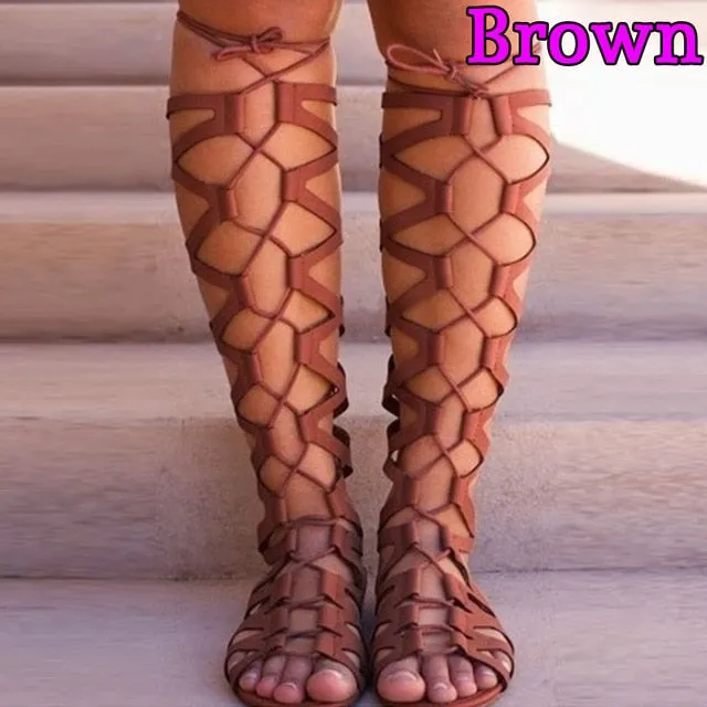 Gladiator Flat Sandals Calf Length Womens Shoes