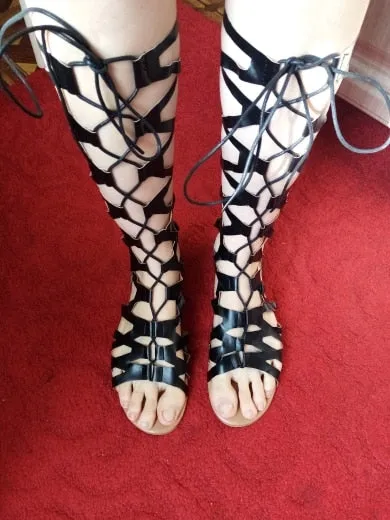 Gladiator Flat Sandals Calf Length Womens Shoes