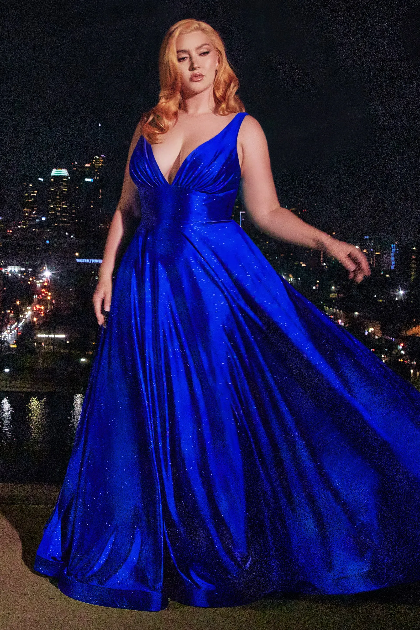 Glitter Satin Sleeveless A-line Gown by Ladivine CC2349