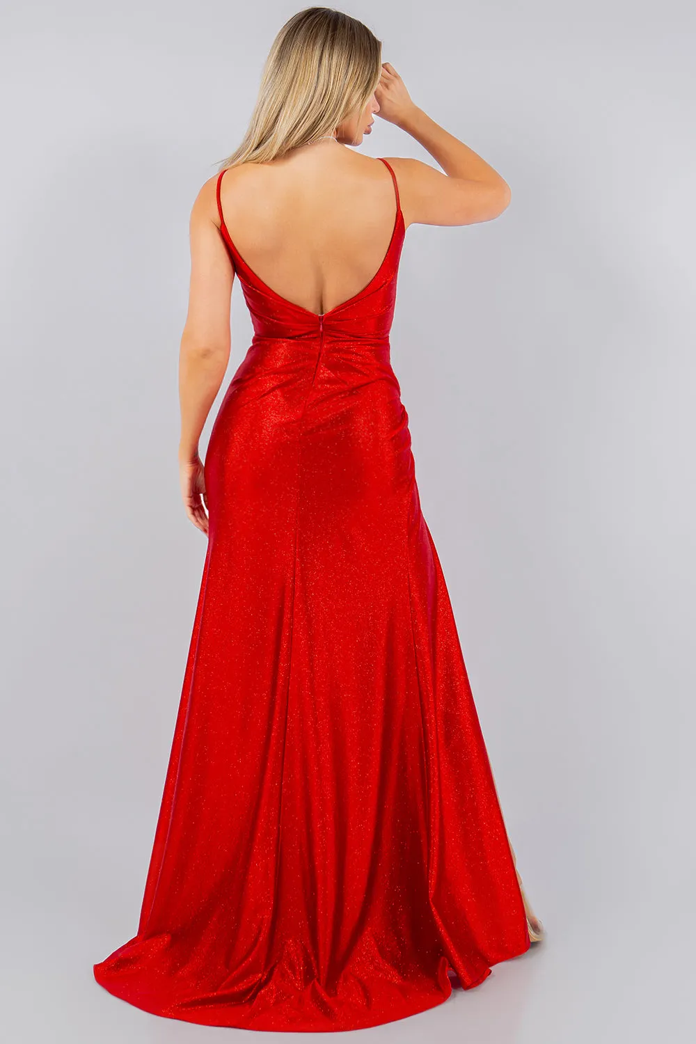 Glitter Satin Sleeveless Slit Gown by Cinderella Couture 8117J