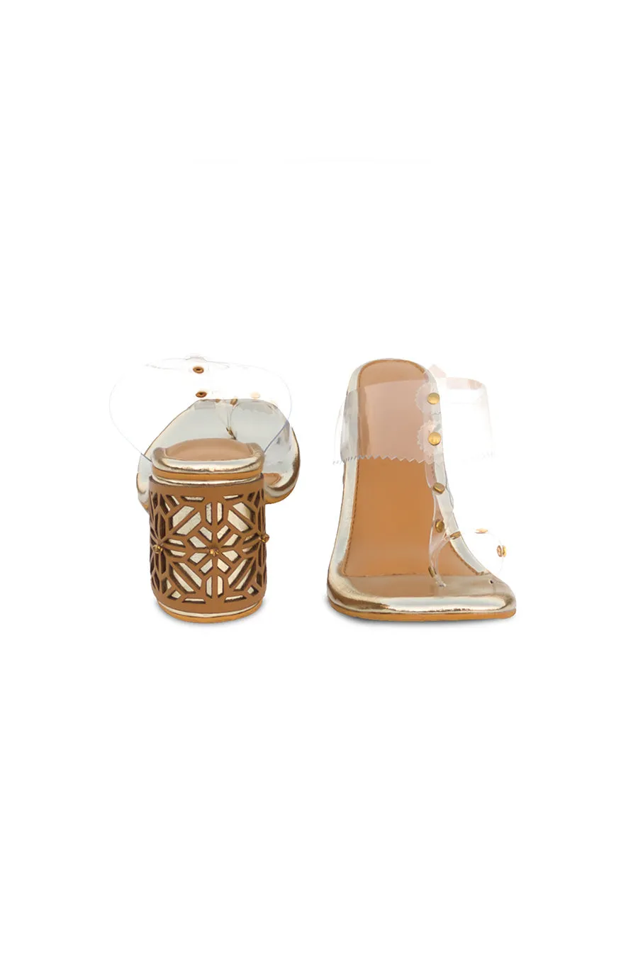 Gold & Nude Cut-Out Kolapuri Heels